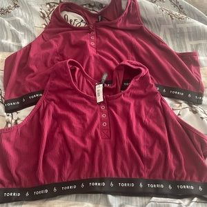 Two torrid size 6 burgundy racer back Henley bras